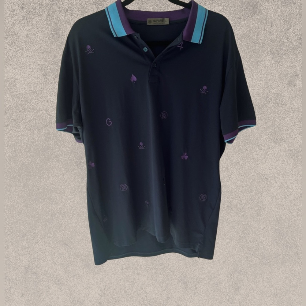 G/FORE Dark Blue Polo with Light Blue and Purple Trim Size L